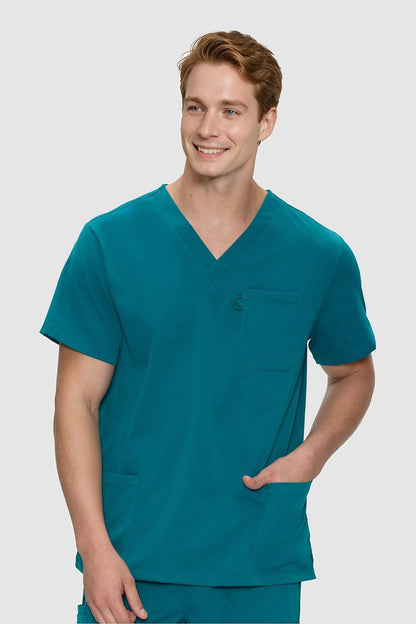 Orion V-Neck Scrub Top, Caribbean Blue, Front View