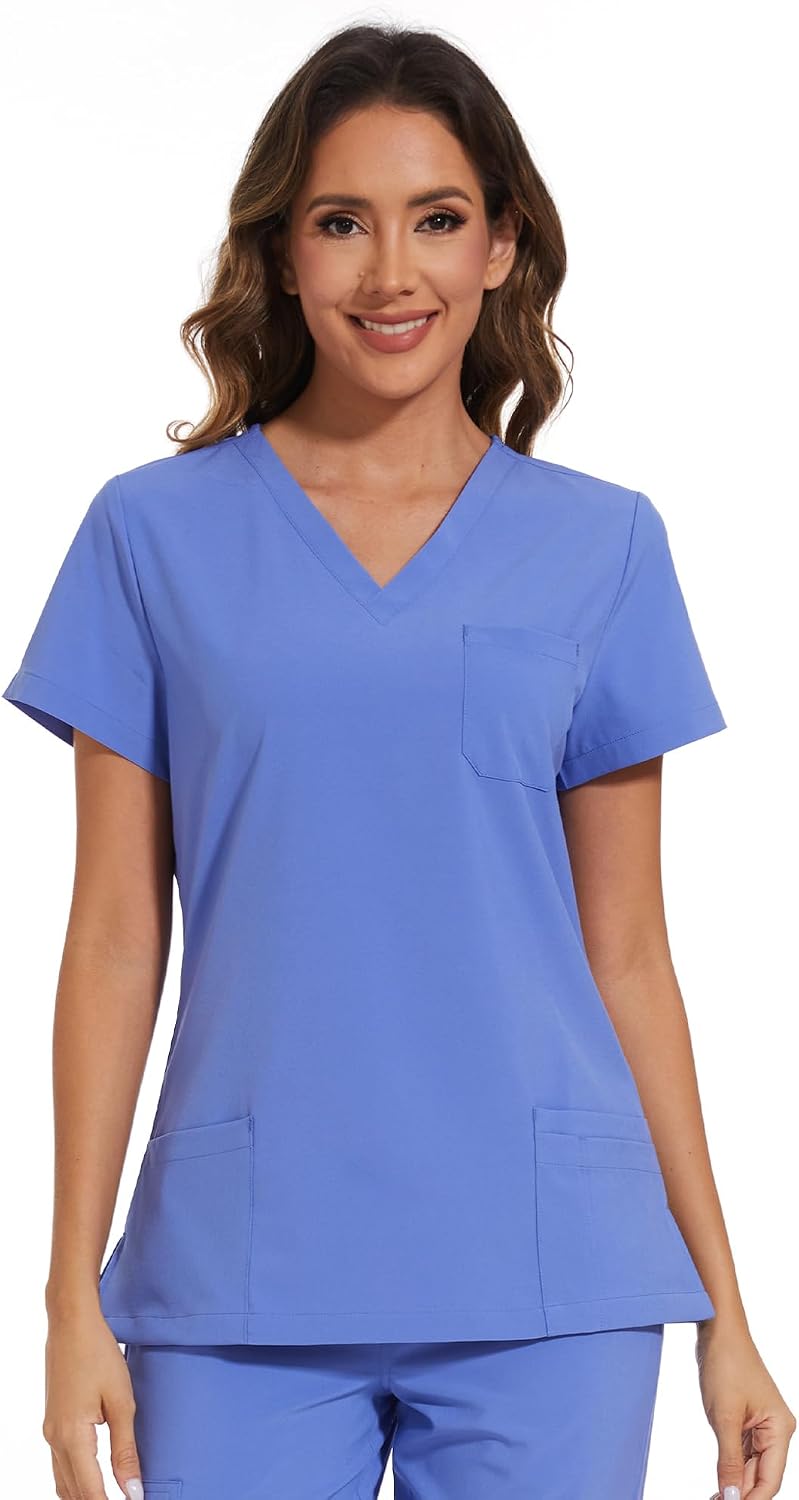 Luna V-Neck Scrub Top — Ceil Blue — 2