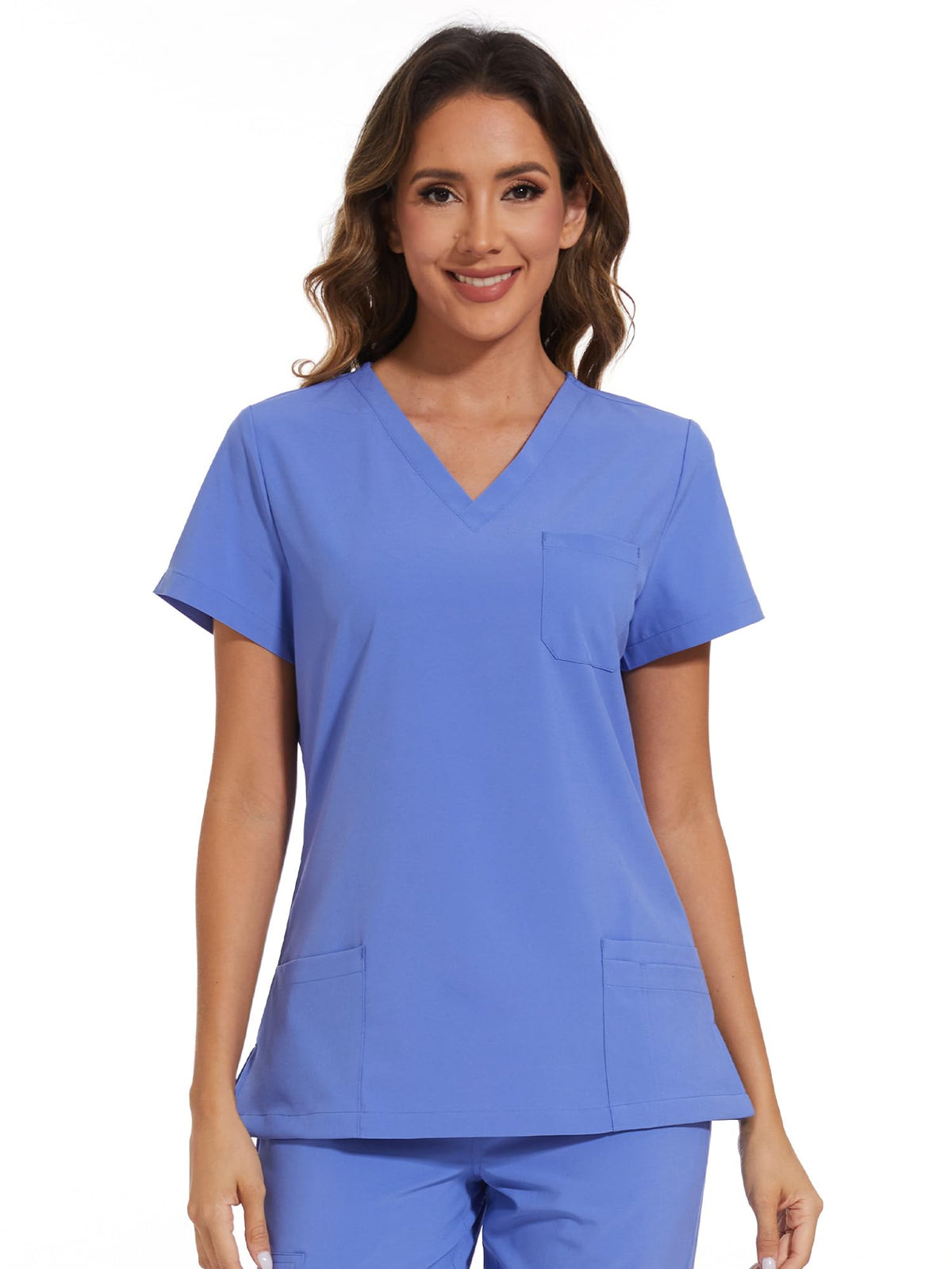 Luna V-Neck Scrub Top — Ceil Blue — 2