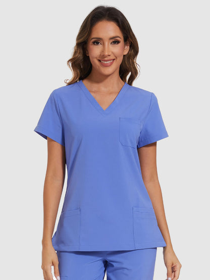 Luna V-Neck Scrub Top — Ceil Blue — 2