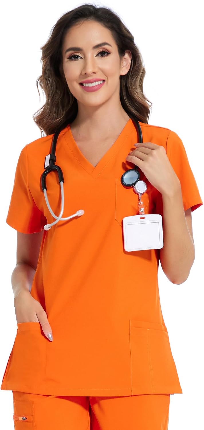 Luna V-Neck Scrub Top — Orange — 1