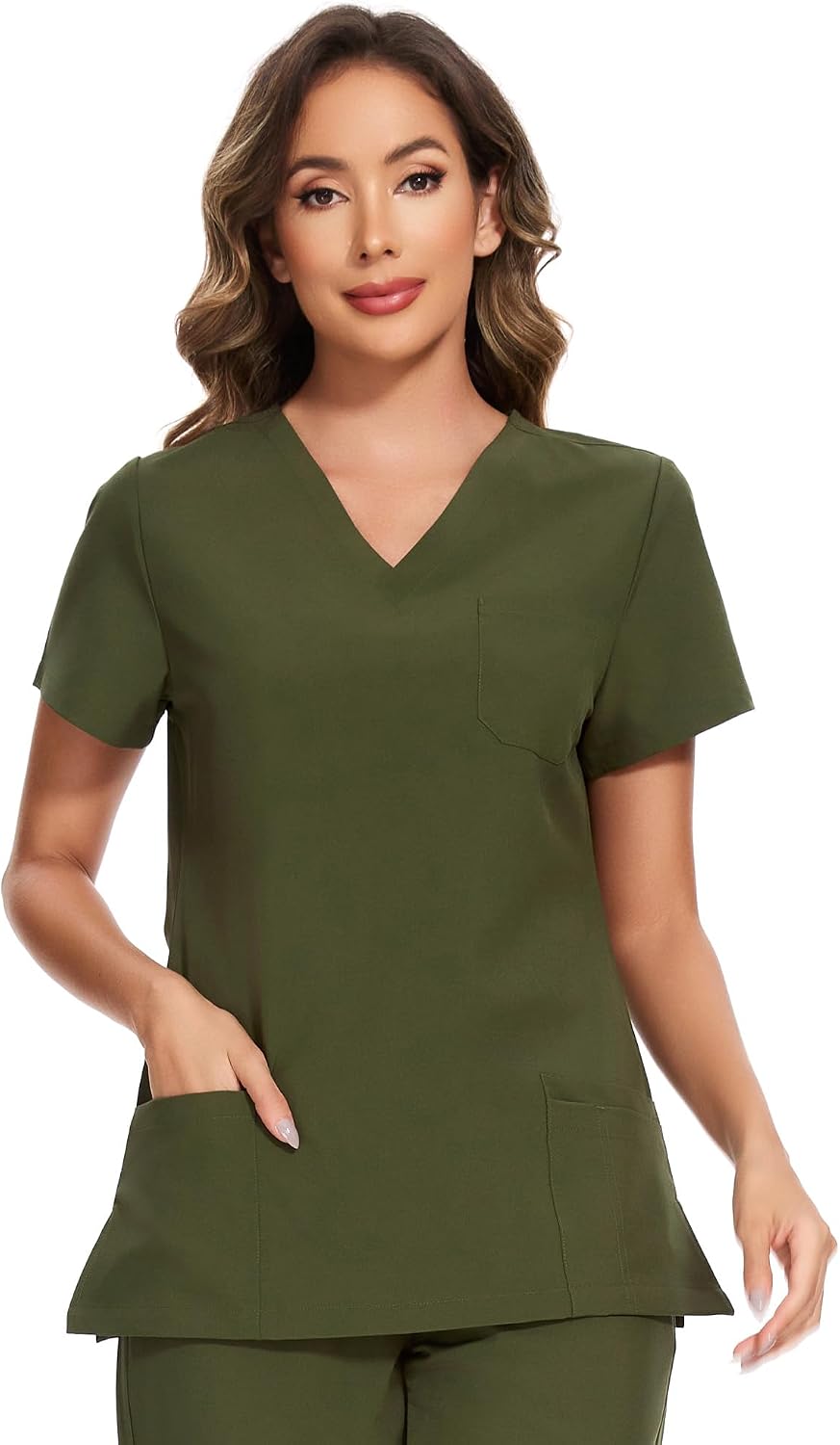 Luna V-Neck Scrub Top — Olive Green — 2