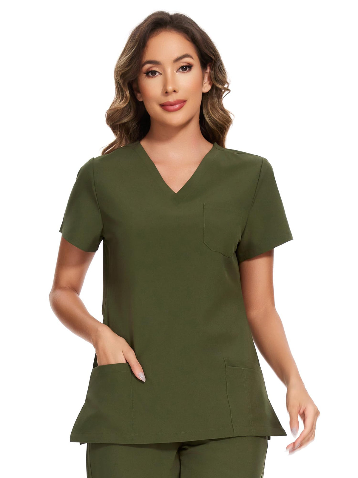 Luna V-Neck Scrub Top — Olive Green — 2