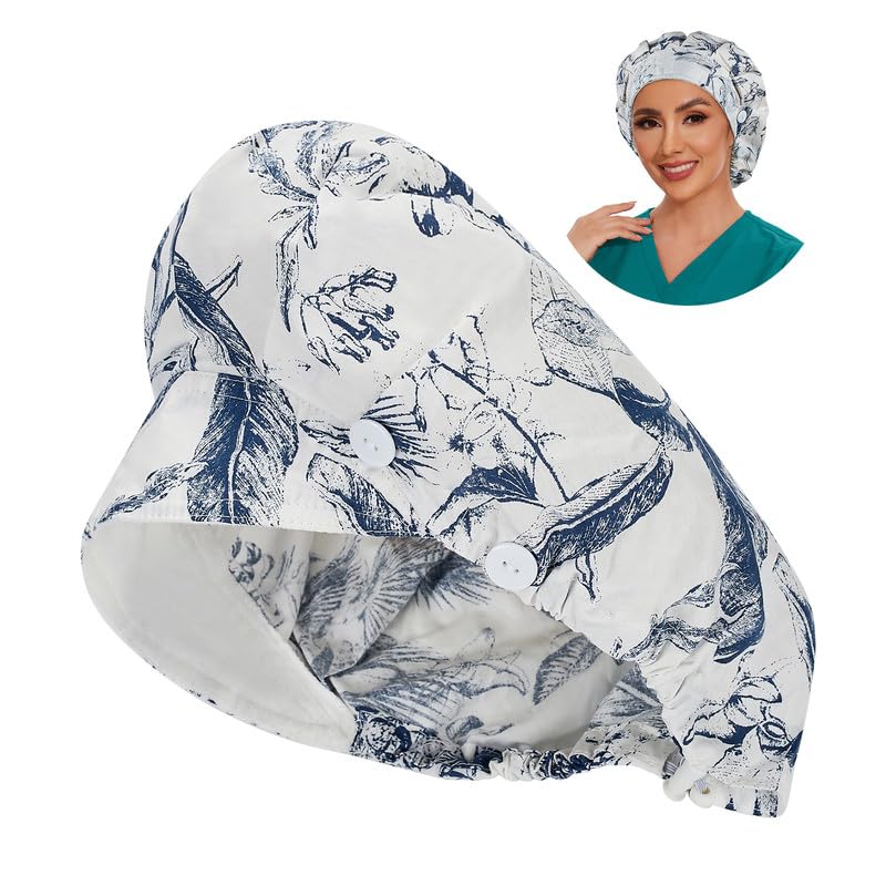 Adjustable Button Scrub Cap — B18-Indigo Botanicals — Single Layer — 1