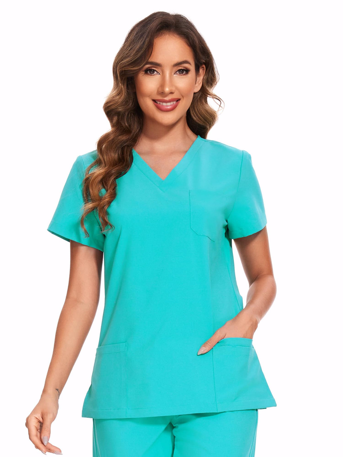 Luna V-Neck Scrub Top — Teal — 2