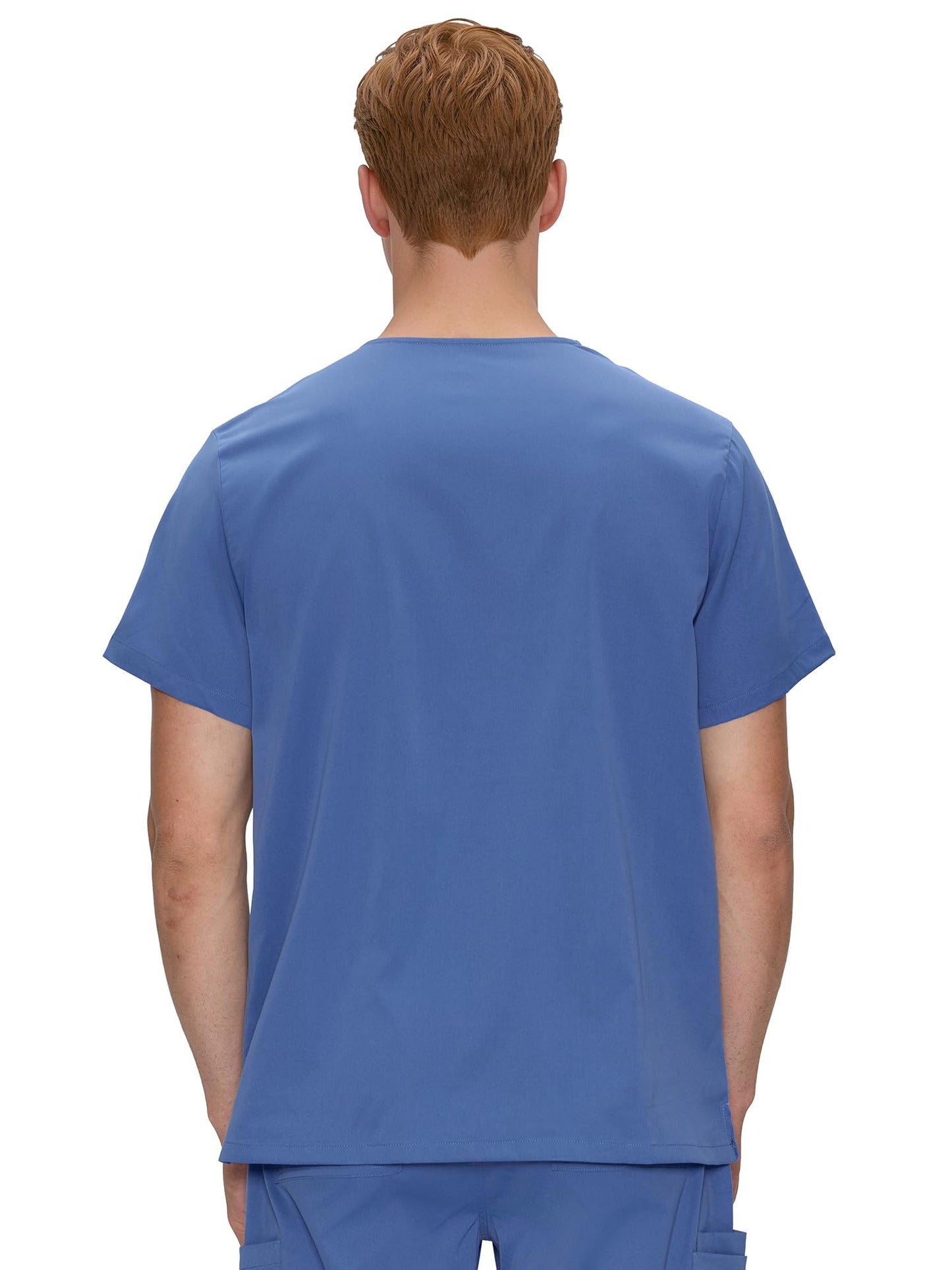 Orion V-Neck Scrub Top, Ceil Blue, Back View