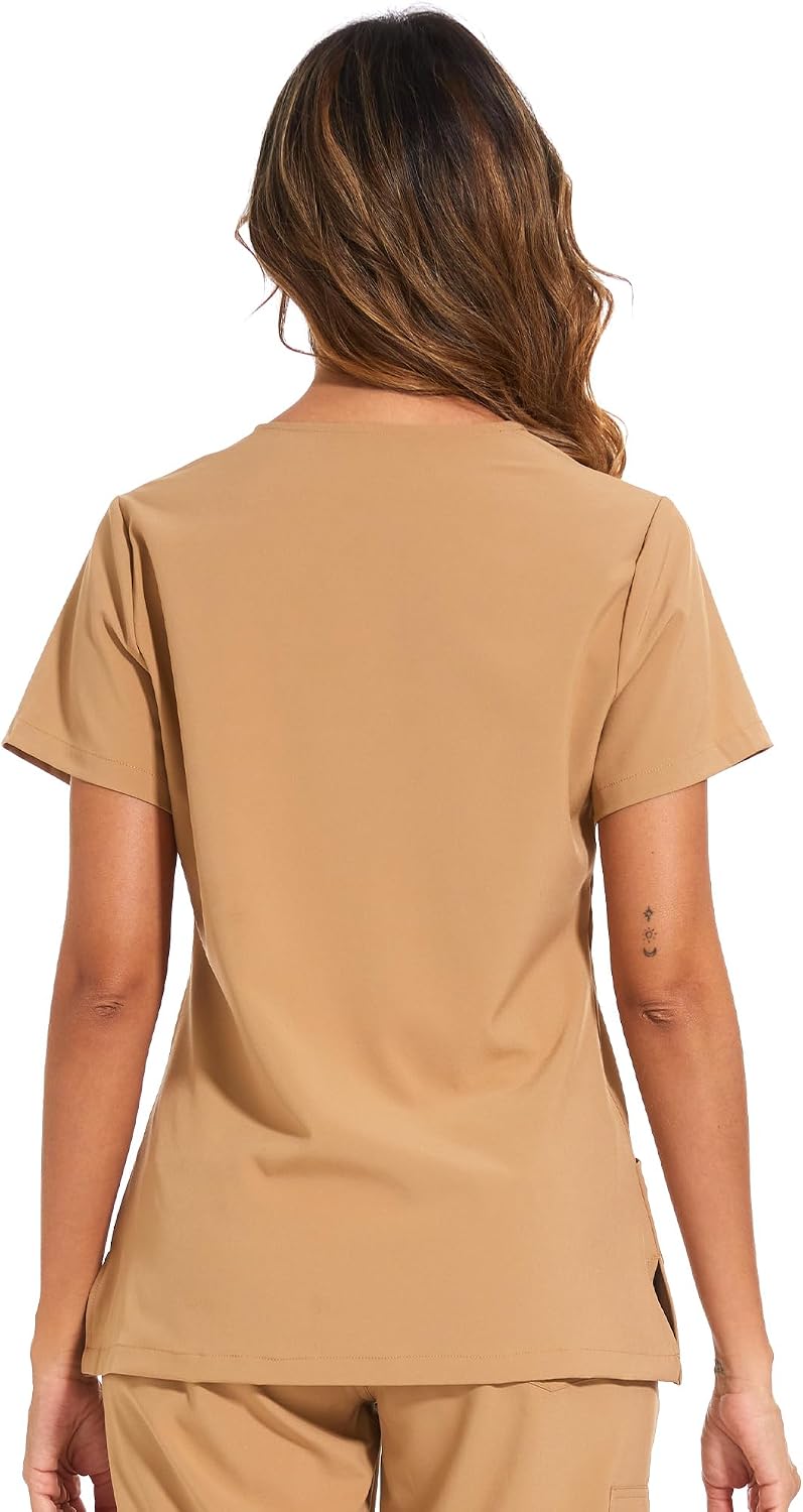 Luna V-Neck Scrub Top — Khaki — 3