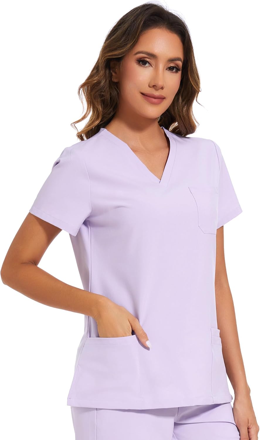 Luna V-Neck Scrub Top — Light Lilac Purple — 2