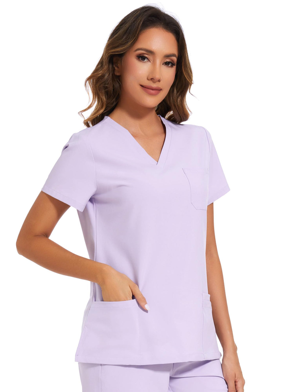 Luna V-Neck Scrub Top — Light Lilac Purple — 2