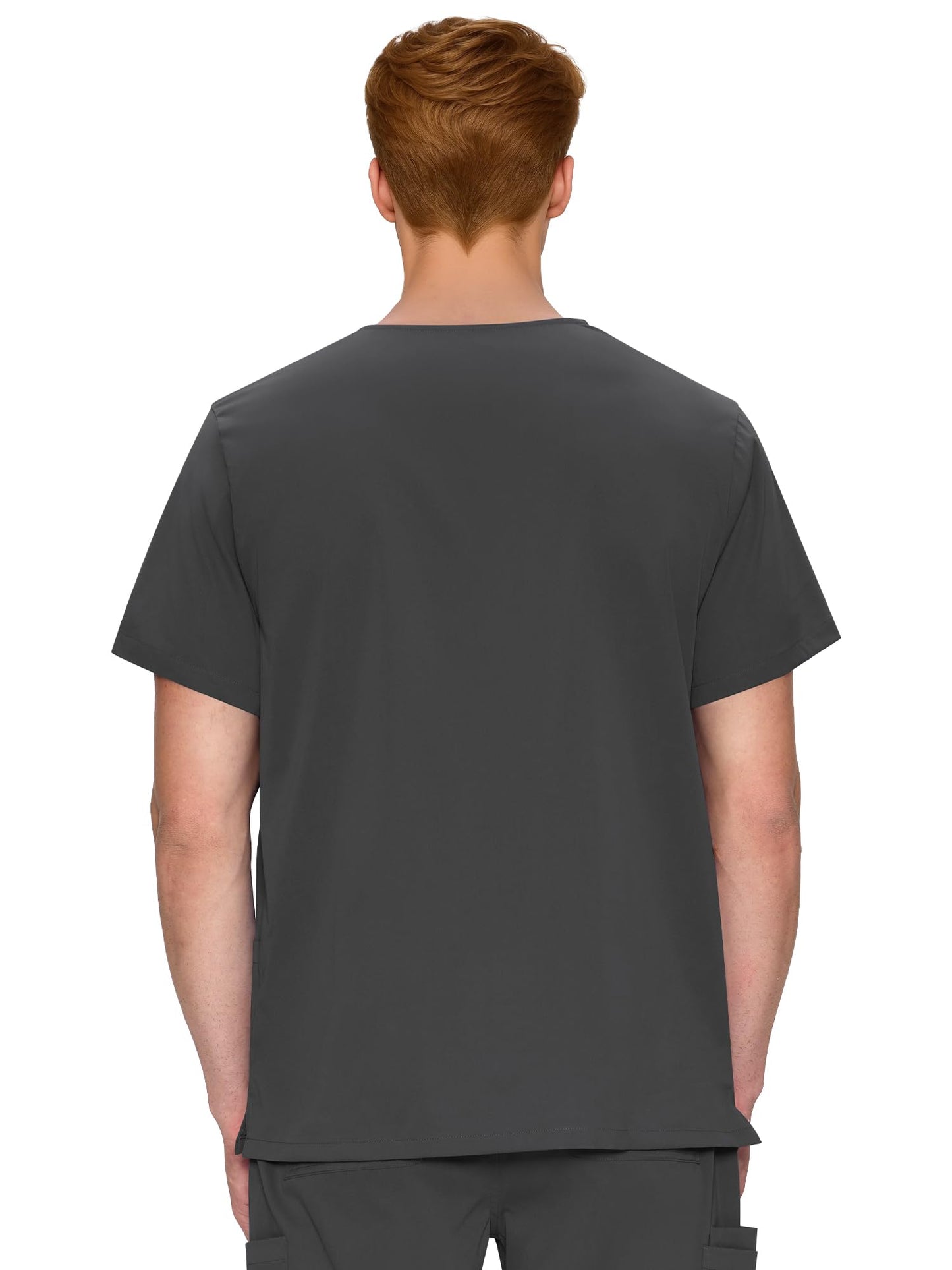 Orion V-Neck Scrub Top, Dark Grey, Back View