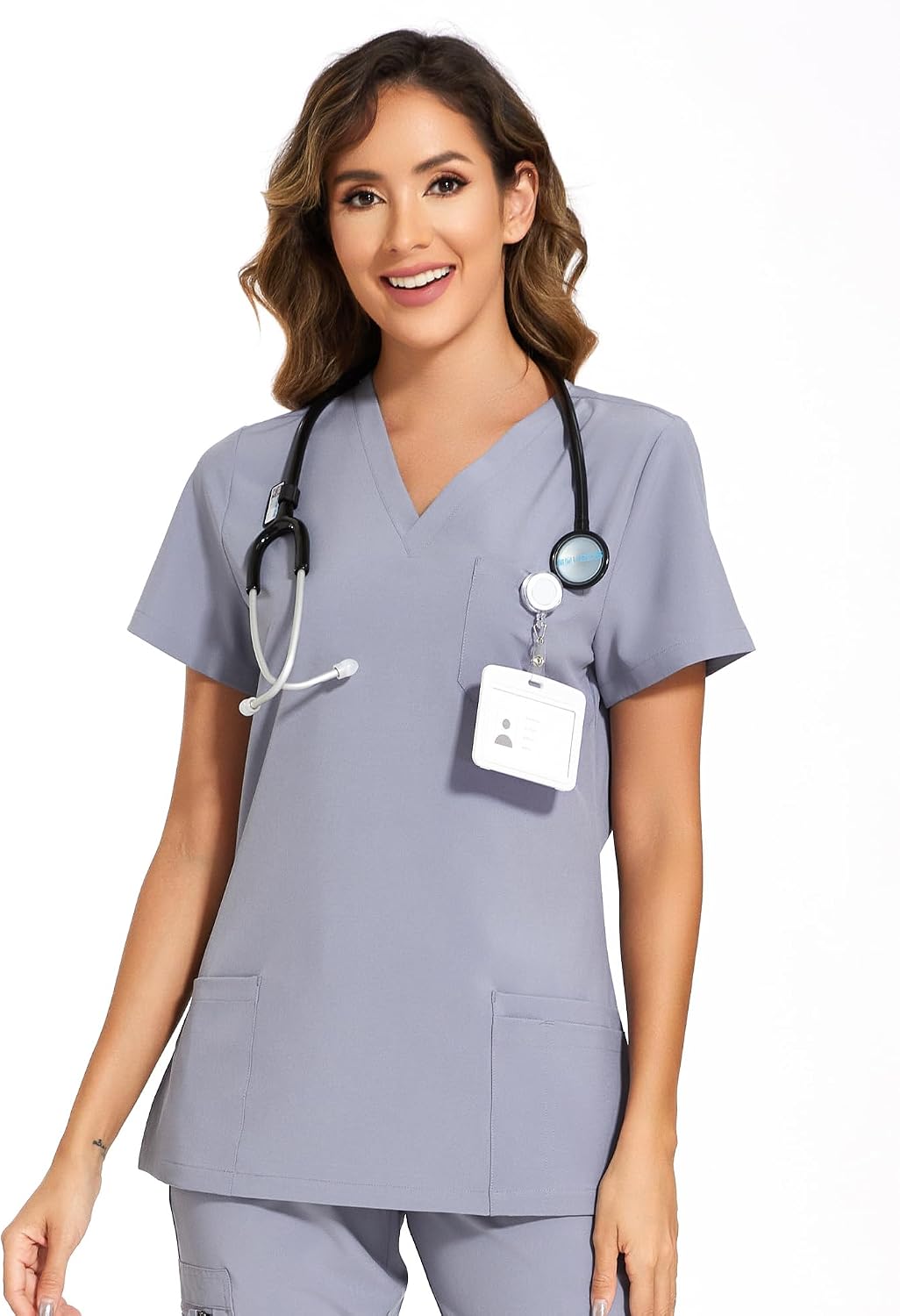 Luna V-Neck Scrub Top — Light Grey — 1