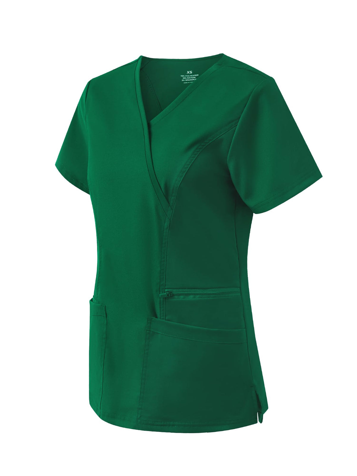 Venus Mock Wrap Scrub Top, Hunter Green, Angled Front View