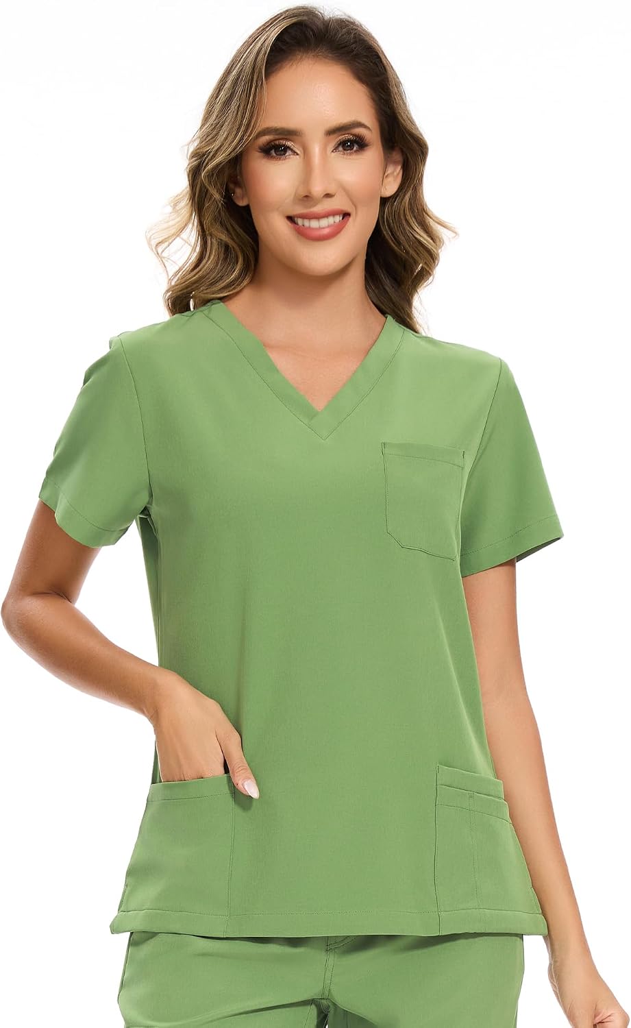 Luna V-Neck Scrub Top — Beanstalk Green — 2