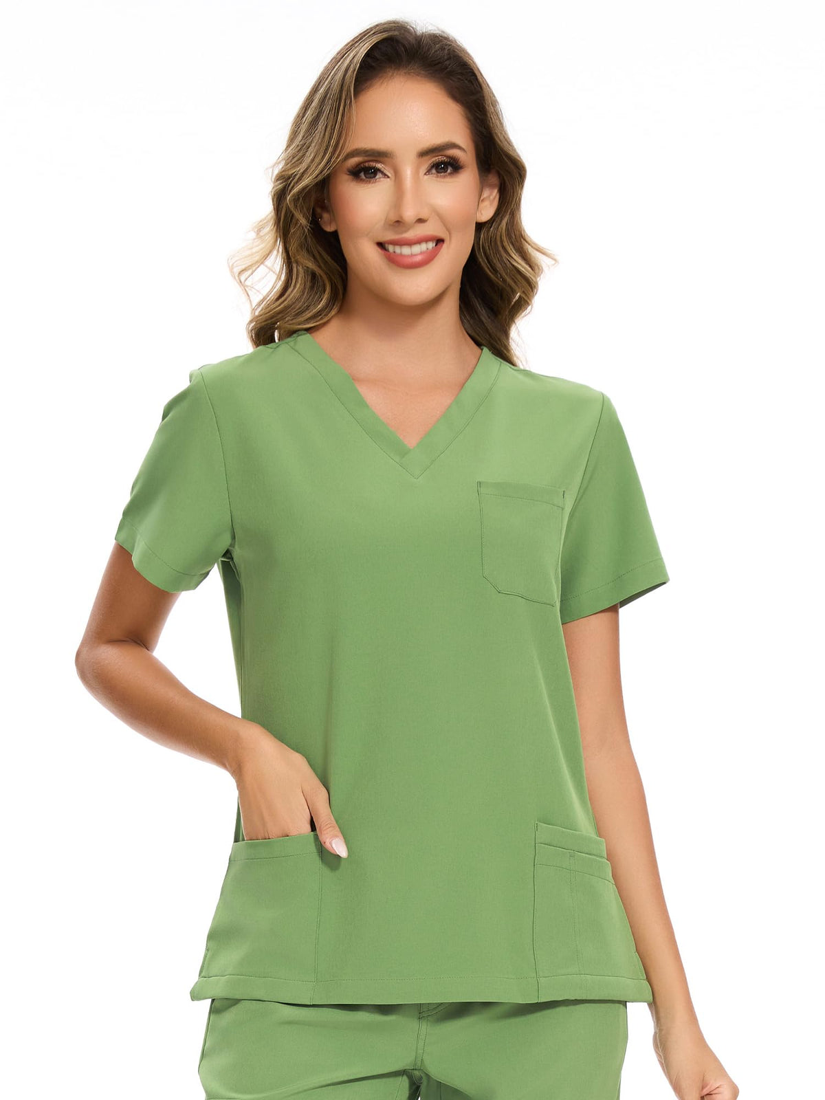 Luna V-Neck Scrub Top — Beanstalk Green — 2