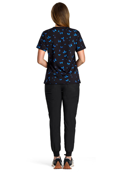 Luna Printed V-Neck Jogger Scrub Set — Blue Butterfly — 2