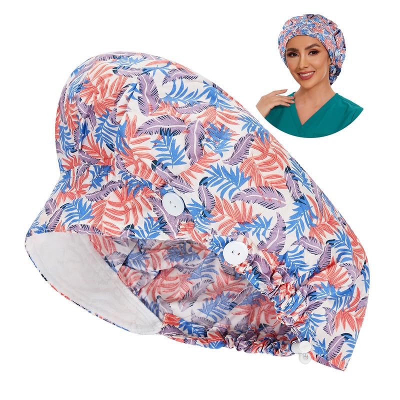 Adjustable Button Scrub Cap — B08-Sunset Palms — Single Layer — 1