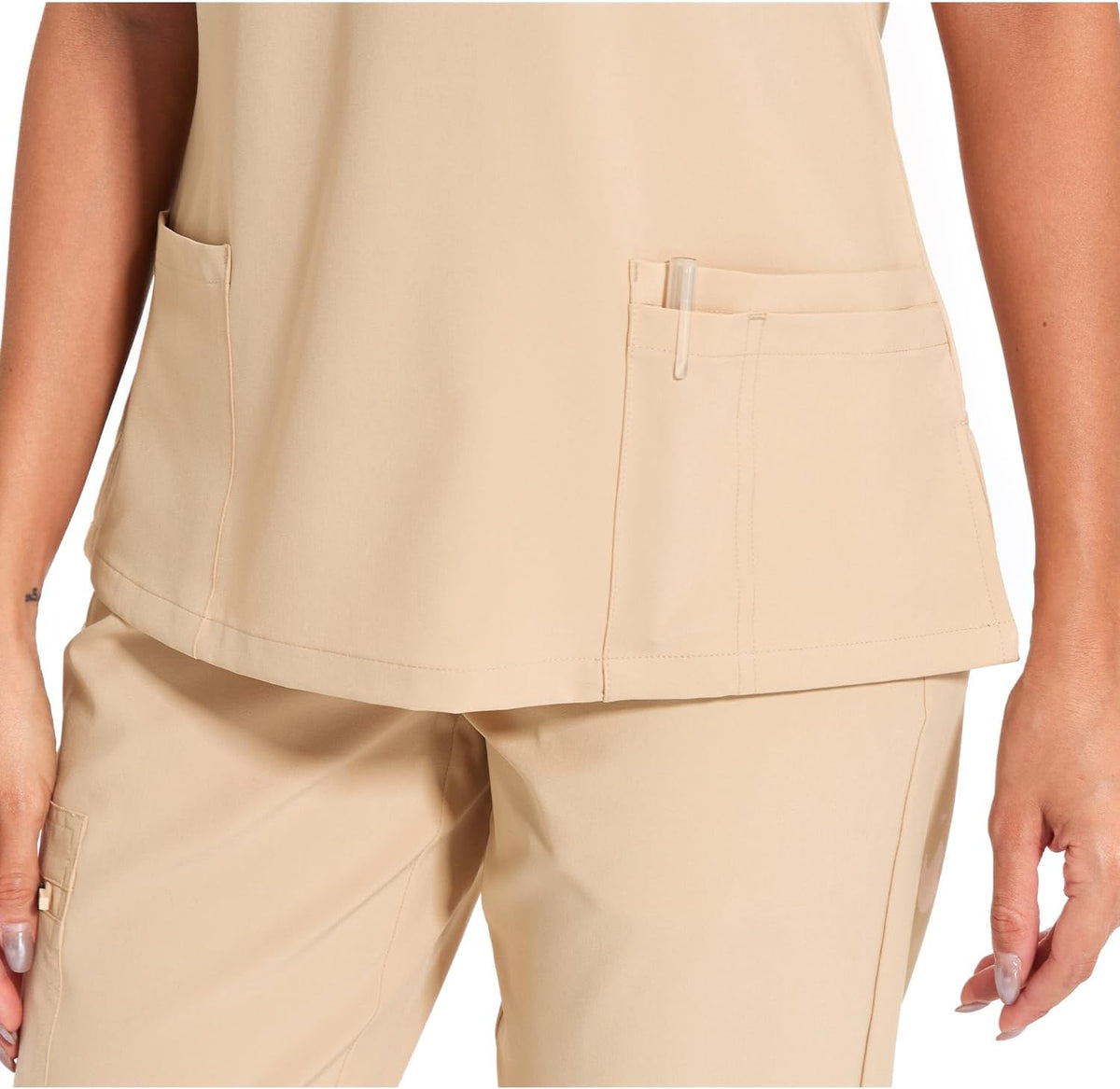 Luna V-Neck Scrub Top — Light Khaki — 5