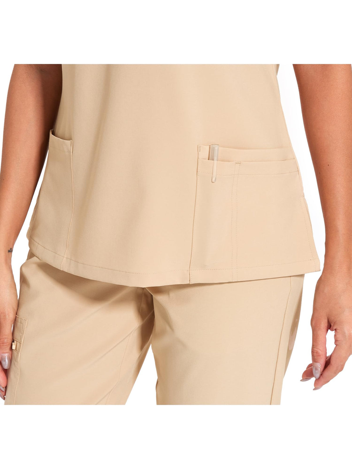 Luna V-Neck Scrub Top — Light Khaki — 5