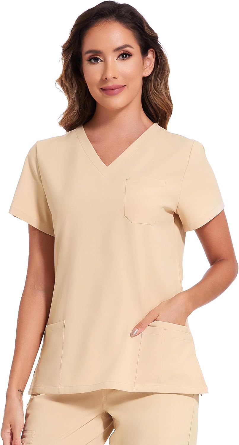 Luna V-Neck Scrub Top — Light Khaki — 6