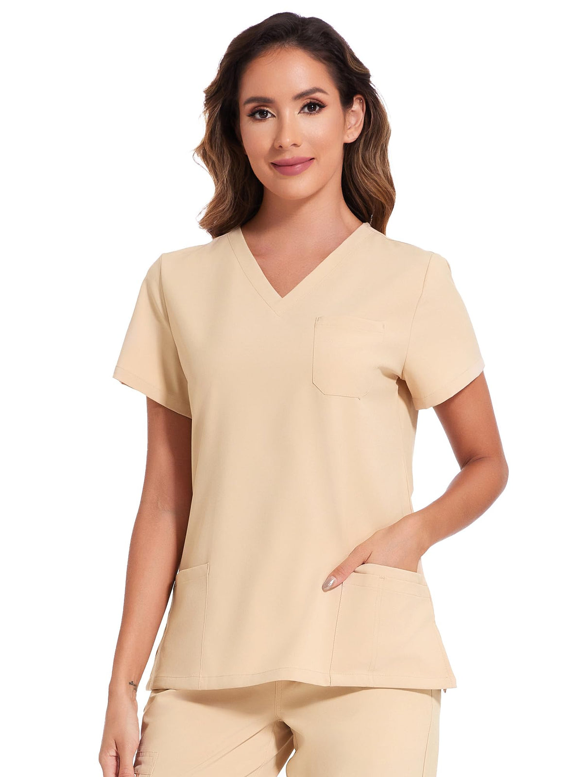 Luna V-Neck Scrub Top — Light Khaki — 6