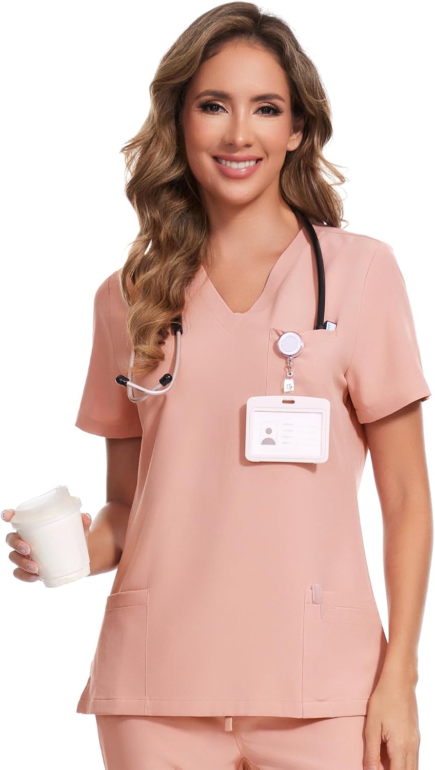 Luna V-Neck Scrub Top — Pink — 1