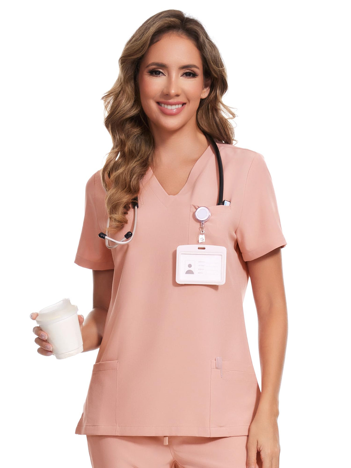 Luna V-Neck Scrub Top — Pink — 1