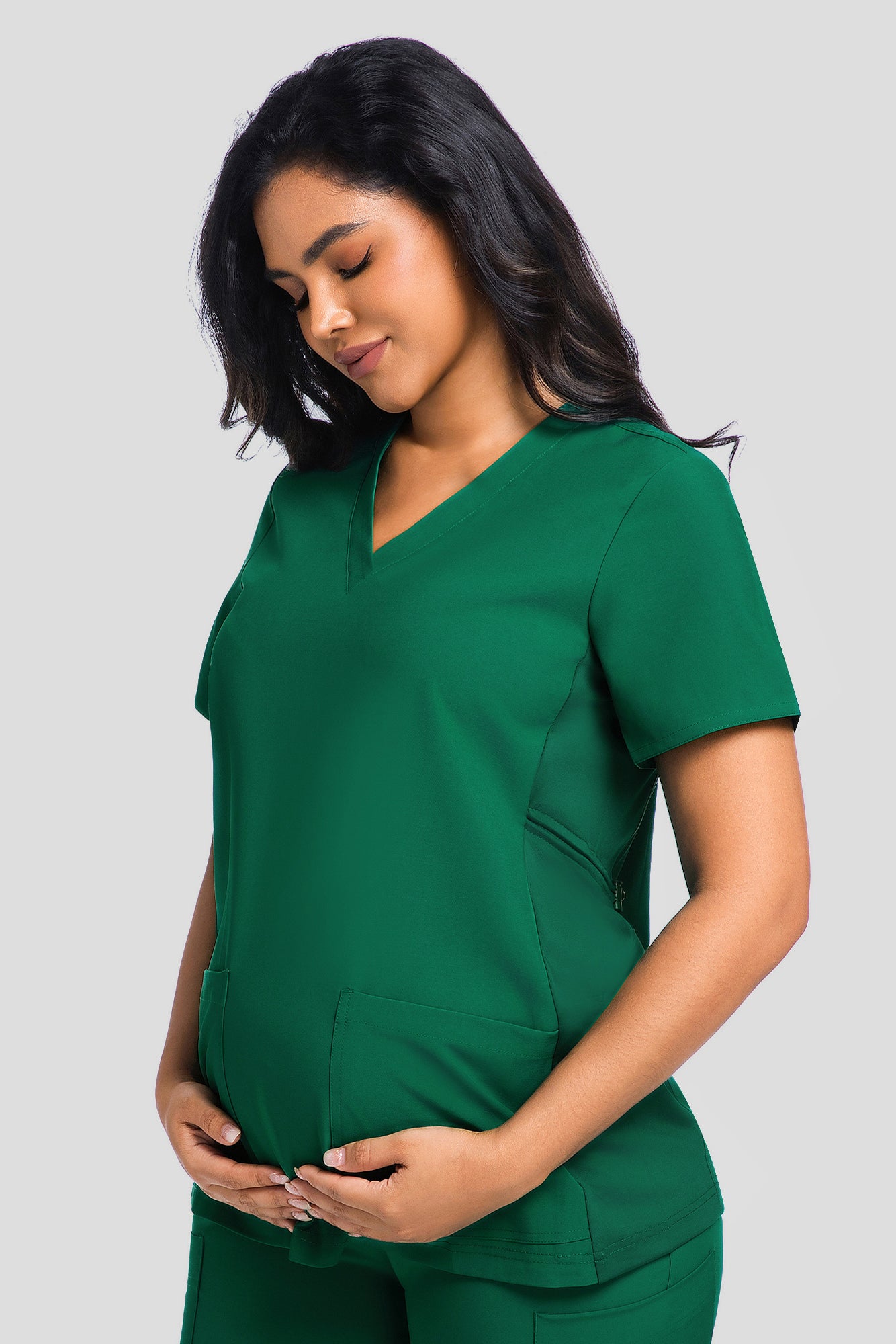 Maternity Scrub Top - V-Neck Shirt, Workwear Pregnancy Scrubs with 2 Pockets