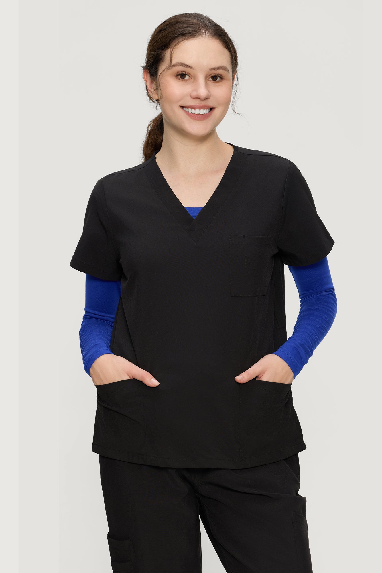 Underscrub Long Sleeve Women - Scoop Neck Scrubs Undershirt Soft Stretch Fitted Top