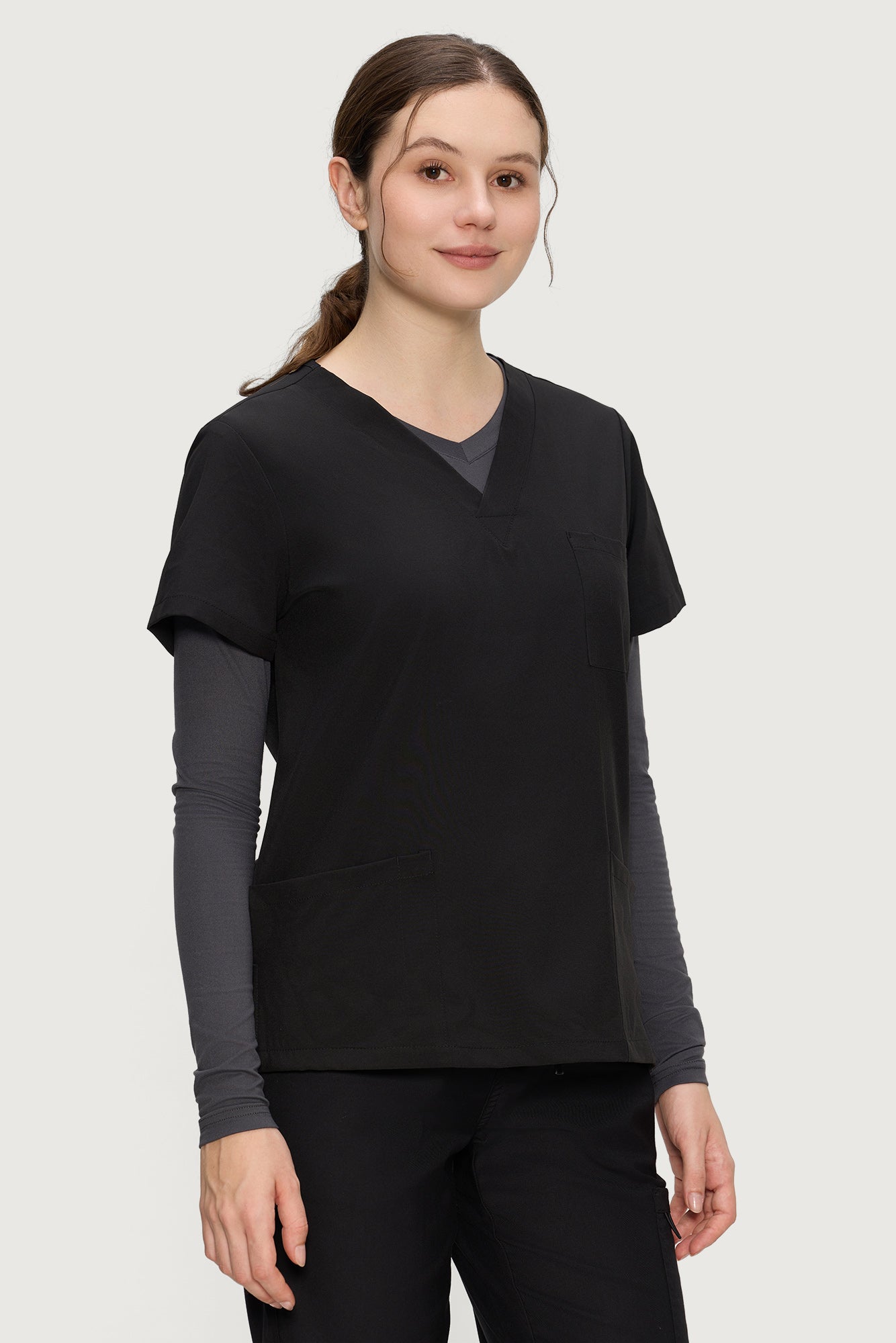Women’s Underscrub Tee Comfort V-Neck Long Sleeve Undershirt with Soft & Easy Care Fabric