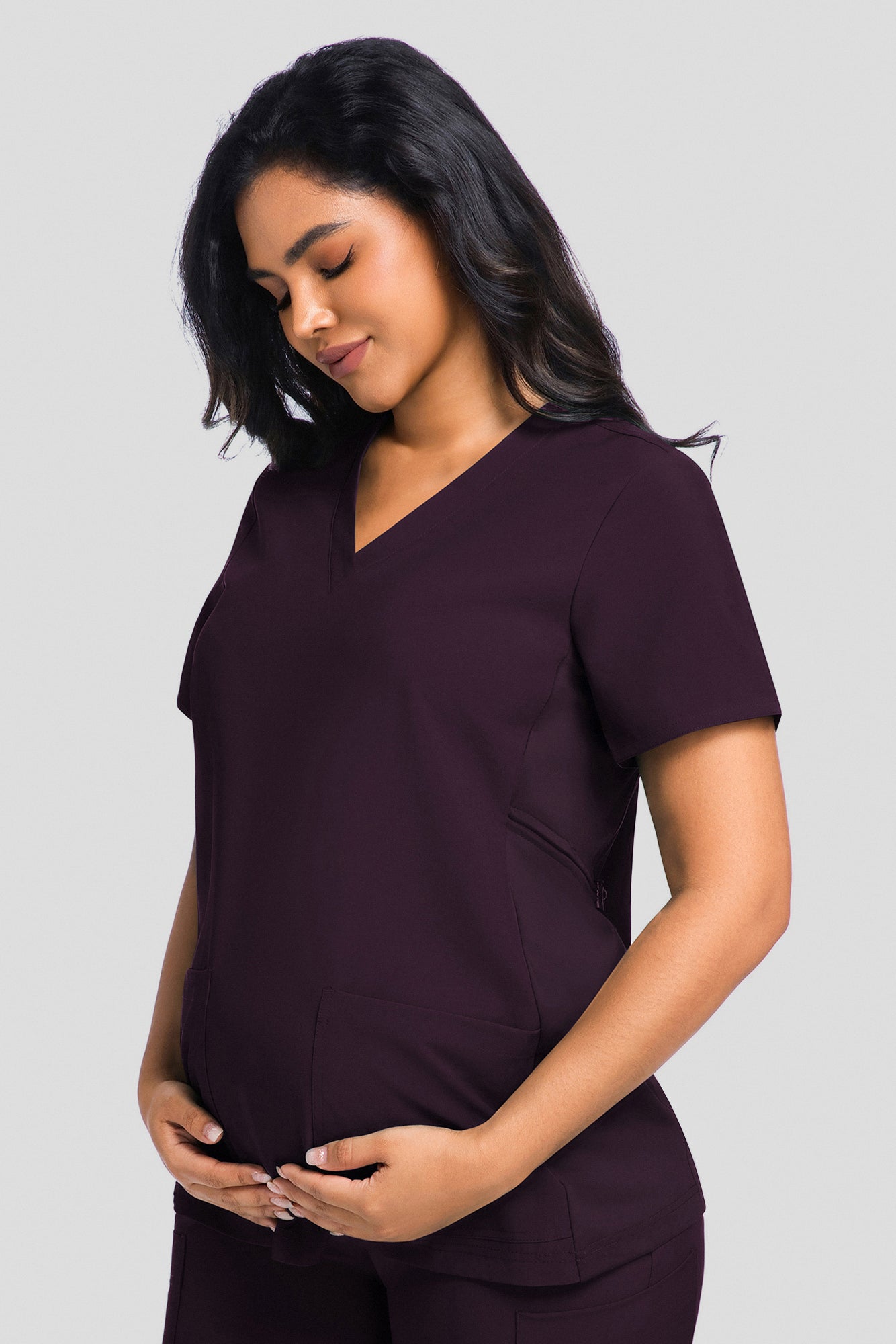 Maternity Scrub Top - V-Neck Shirt, Workwear Pregnancy Scrubs with 2 Pockets