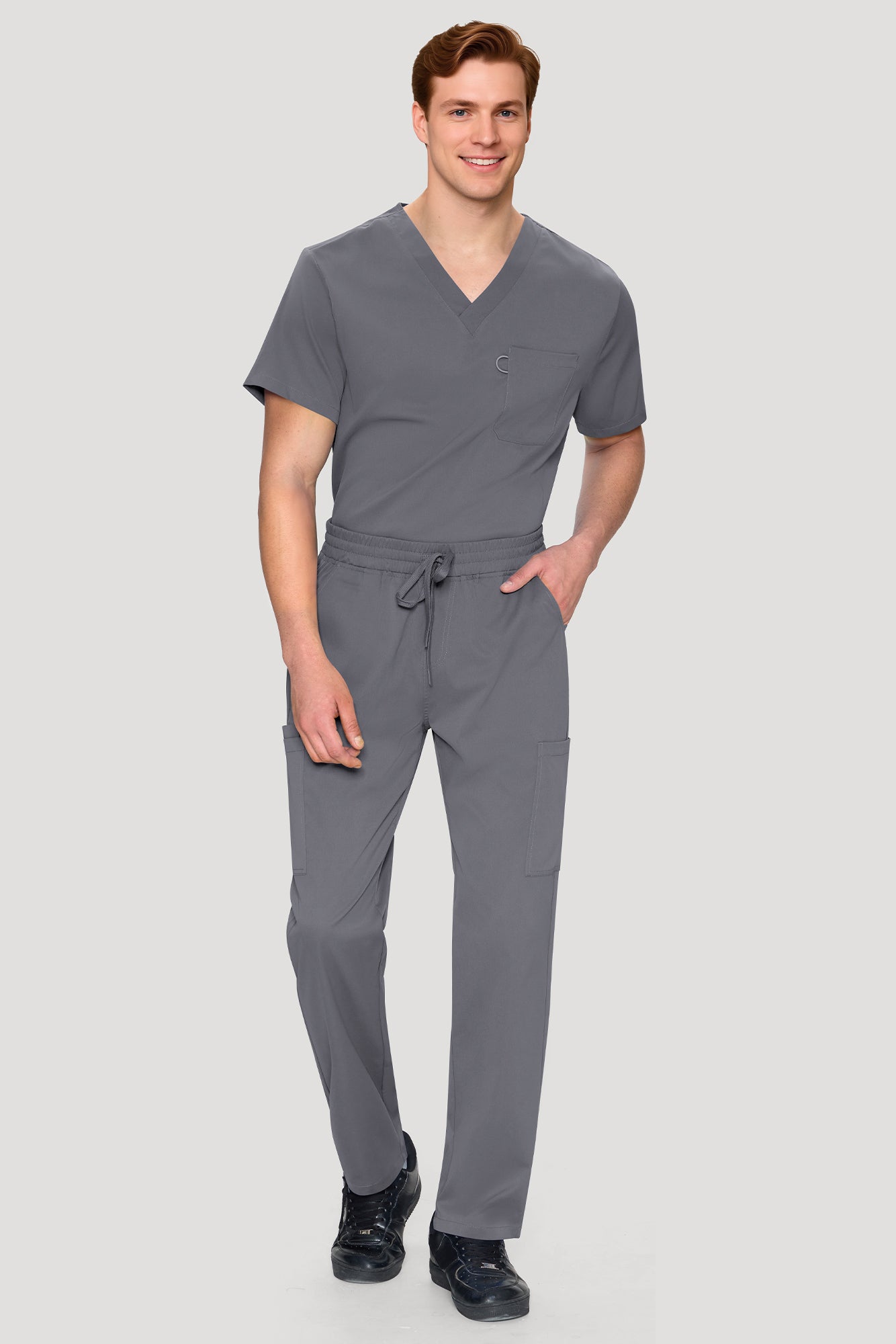 COZYFIT Scrubs for Men Set - V-Neck Scrub Top and Straight Leg Pants with 11 Pockets