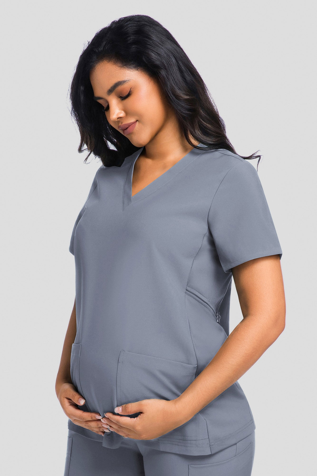 Maternity Scrub Top - V-Neck Shirt, Workwear Pregnancy Scrubs with 2 Pockets