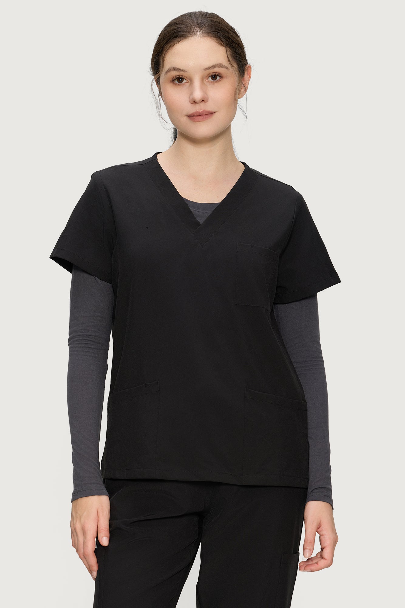 Underscrub Long Sleeve Women - Scoop Neck Scrubs Undershirt Soft Stretch Fitted Top