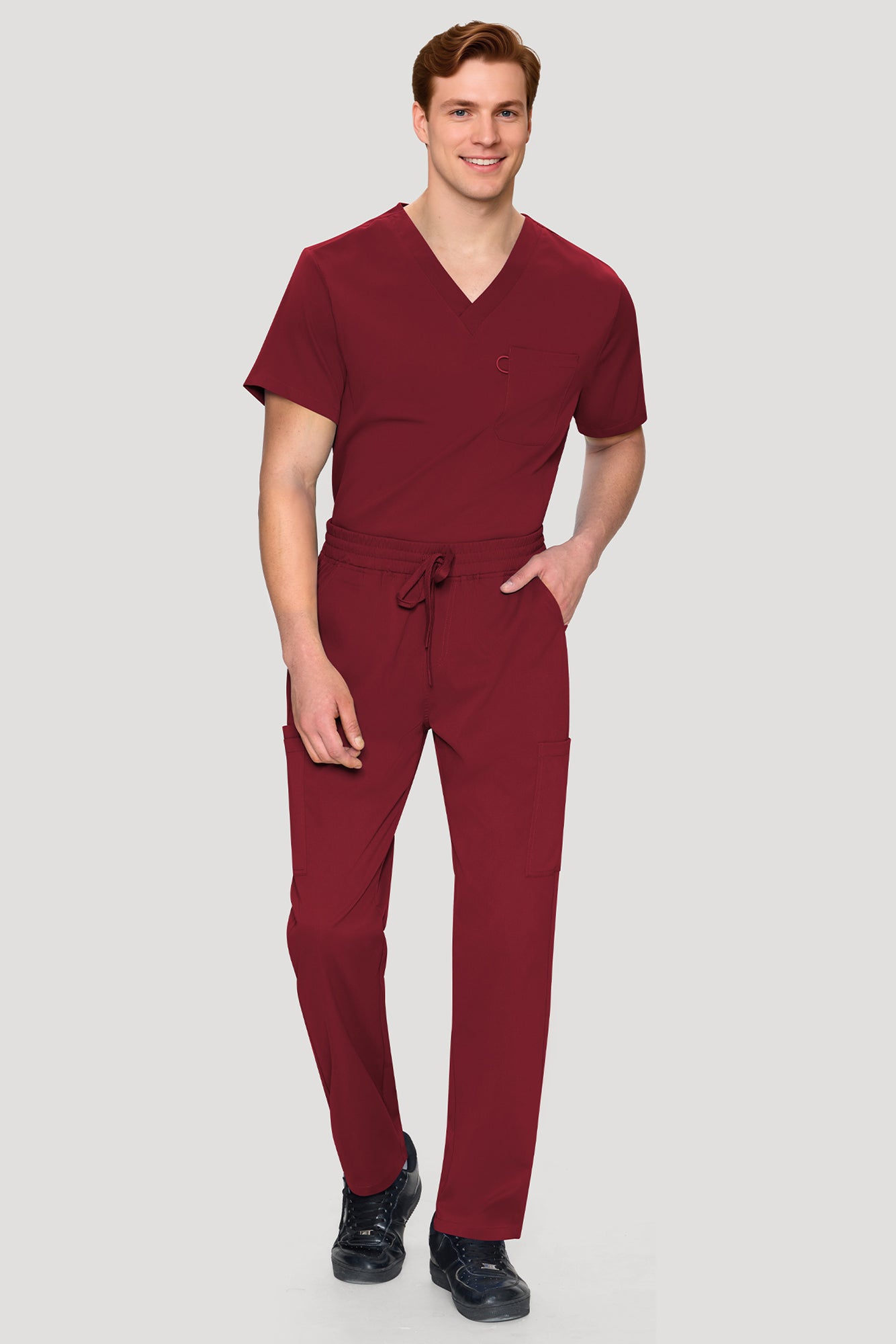 COZYFIT Scrubs for Men Set - V-Neck Scrub Top and Straight Leg Pants with 11 Pockets
