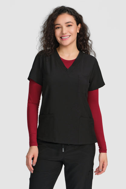 Women's 3-Pack Long-Sleeve Underscrub Top, Burgundy, Model Front View