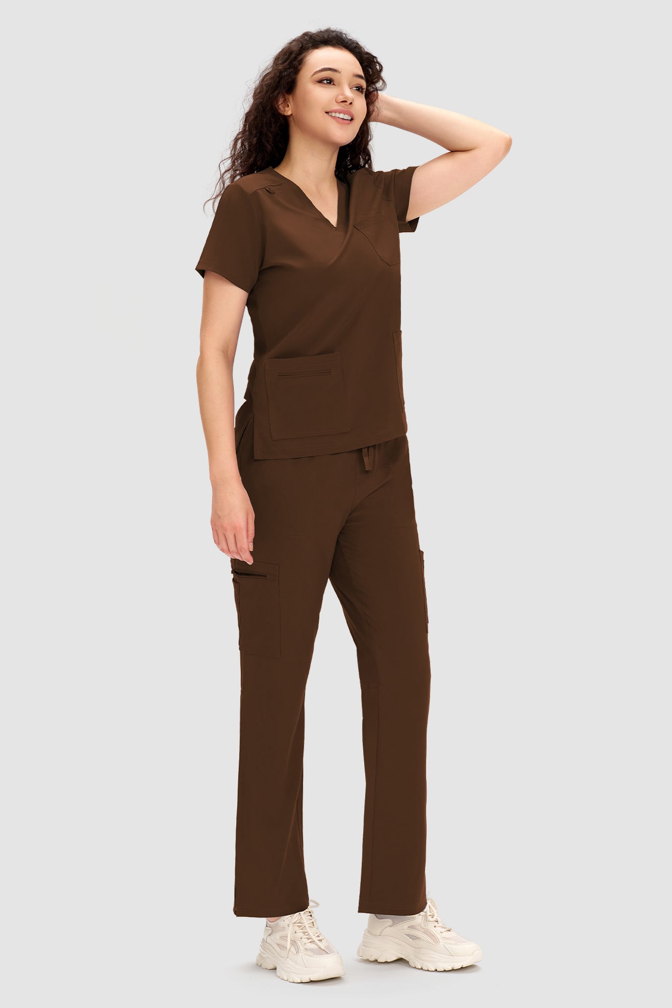 COZYFIT Scrubs for Women - V Neck Top and Bootcut Cargo Straight Pants with 12 Pockets
