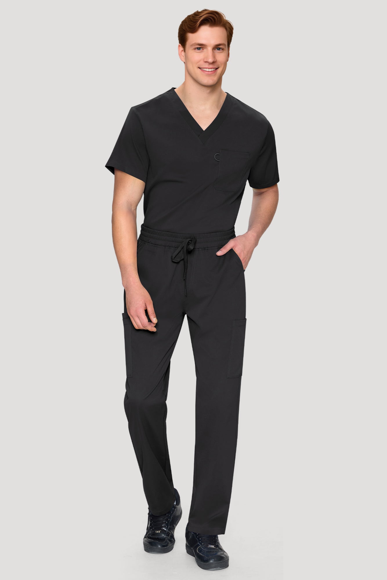 COZYFIT Scrubs for Men Set - V-Neck Scrub Top and Straight Leg Pants with 11 Pockets