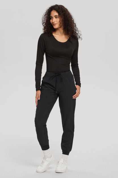 Women's 2-Pack Long-Sleeve Underscrub Top, Black/Black, Full-Length Front View