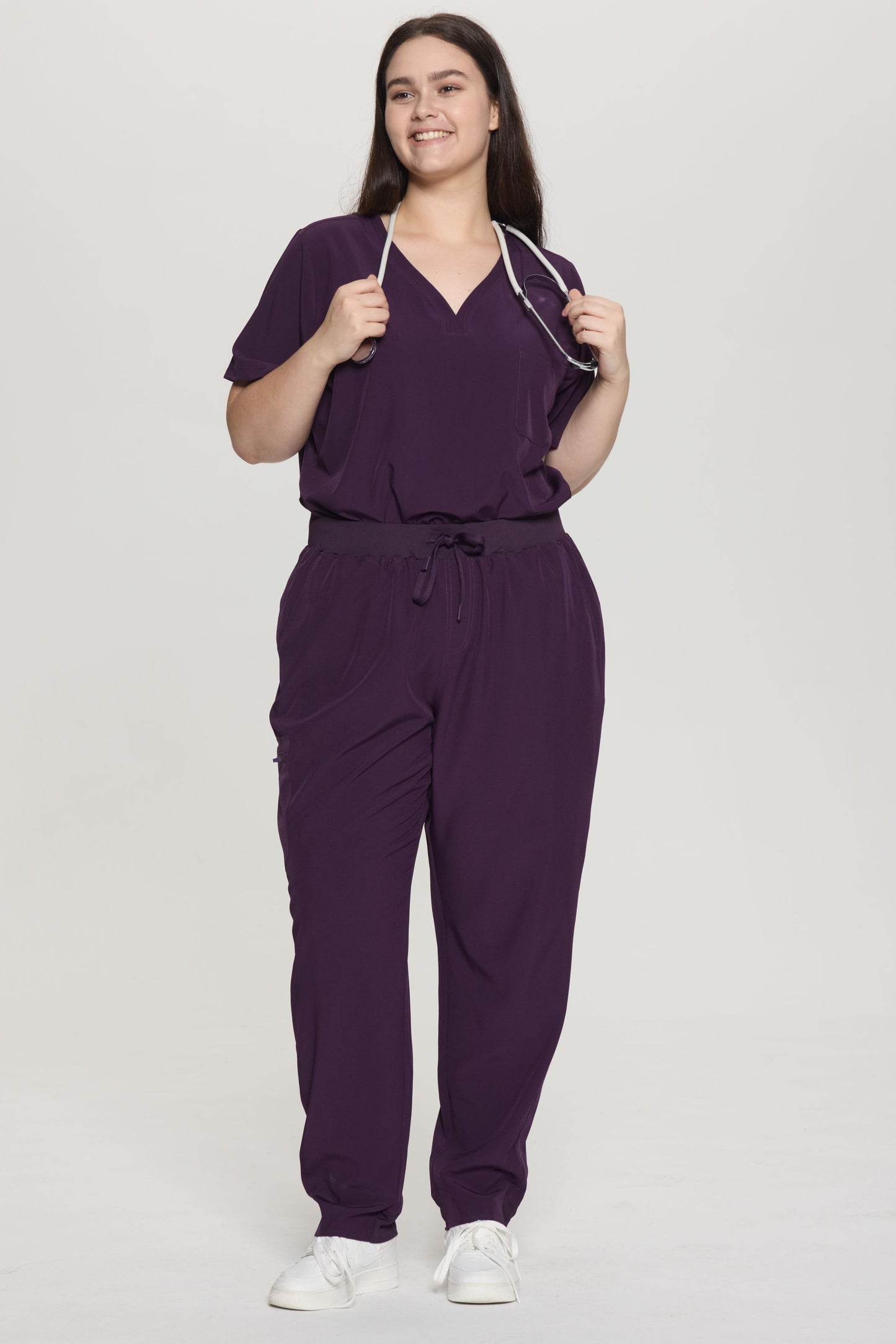 COZYFIT Curved V-Neck Scrub Top & Jogger Pants with 8 Pockets Scrub Sets