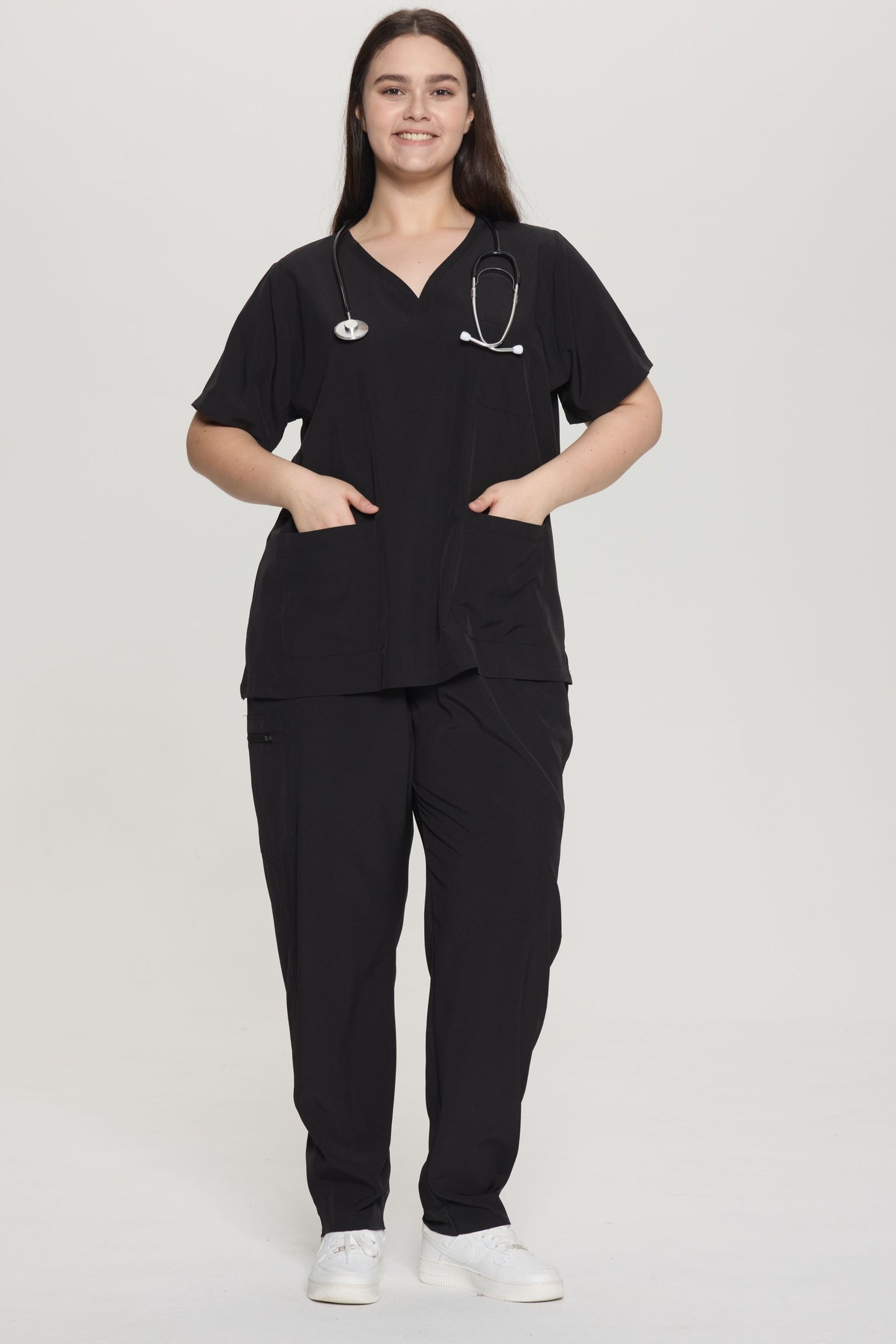 COZYFIT Curved V-Neck Scrub Tops with 3 Pockets