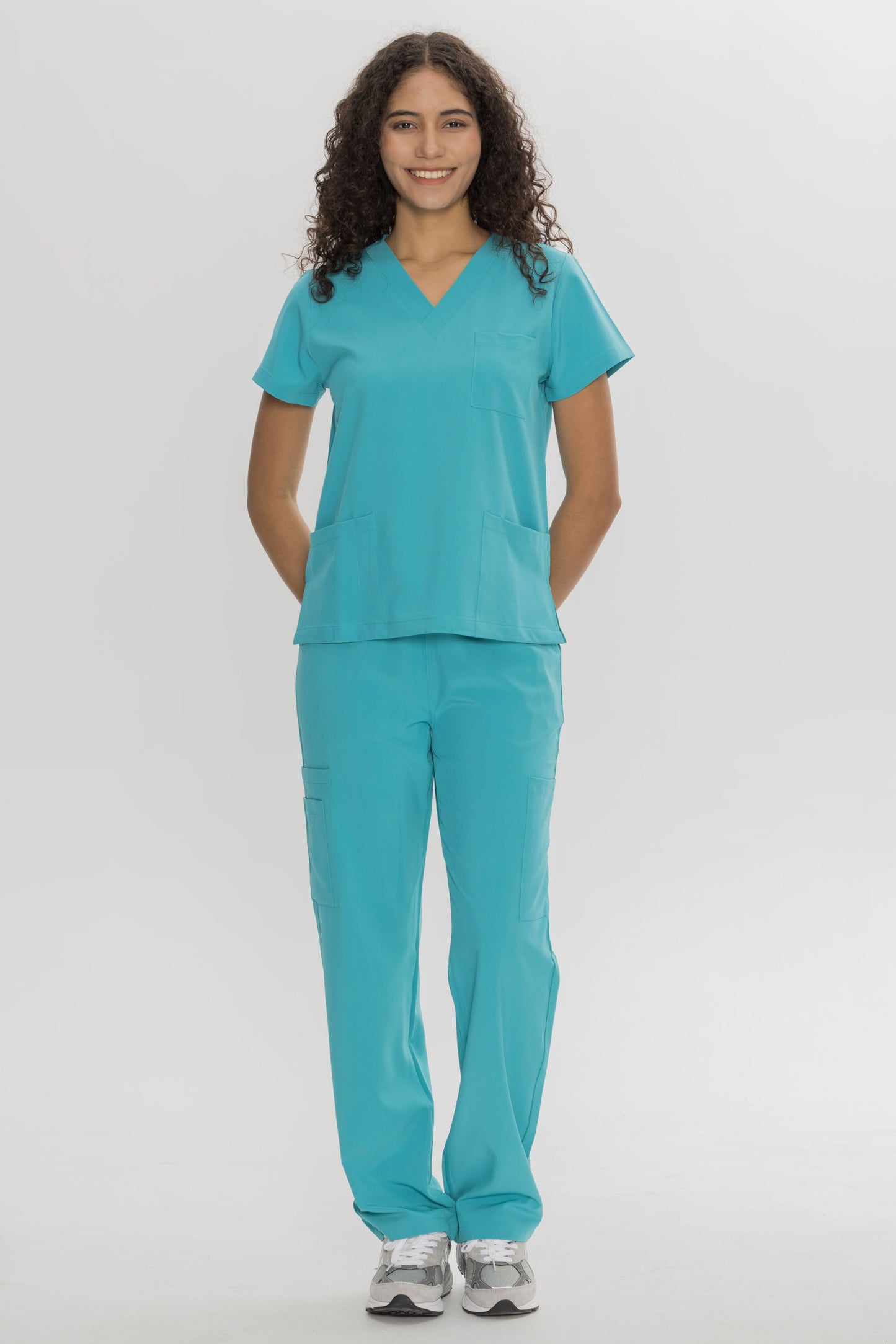 COZYFIT  V-Neck Scrub Top & Straight Leg Pants with 9 Pockets