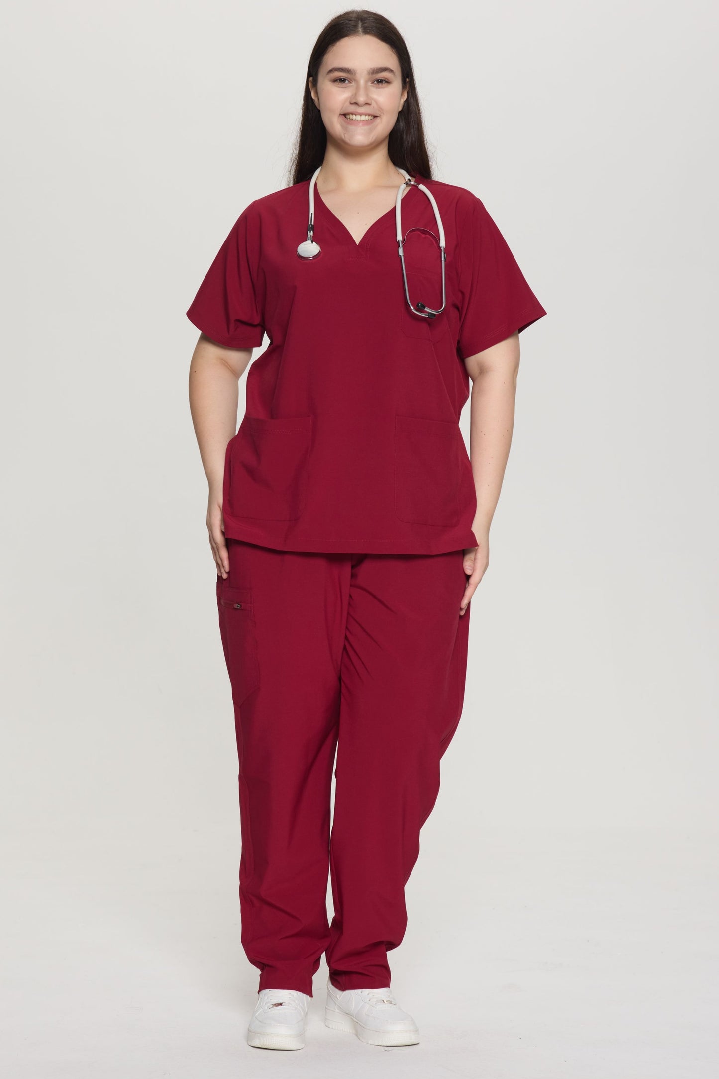 COZYFIT Curved V-Neck Scrub Tops with 3 Pockets