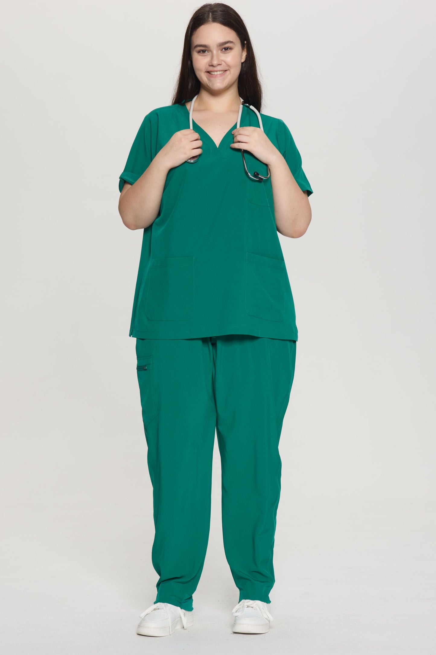 COZYFIT Curved V-Neck Scrub Tops with 3 Pockets