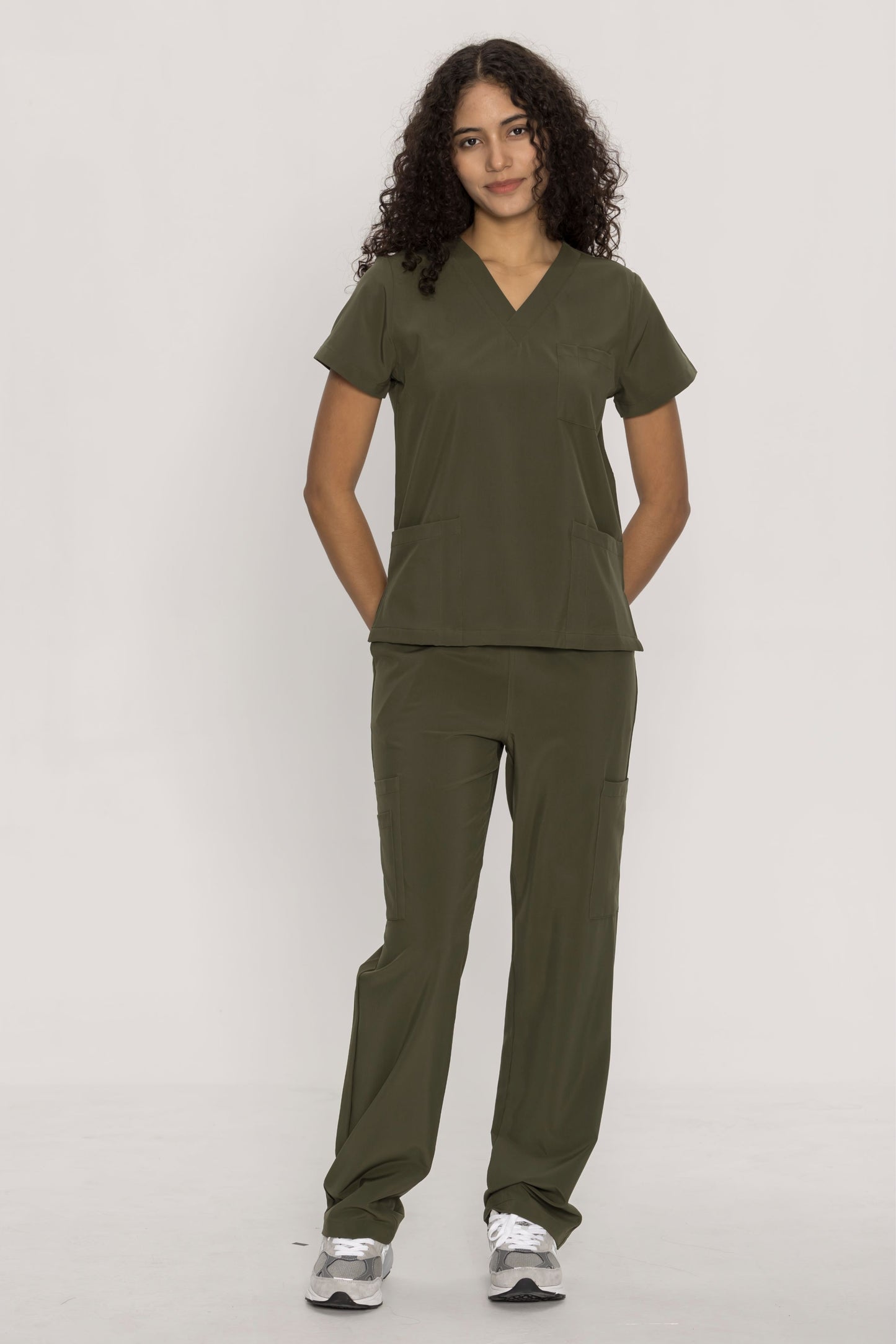 COZYFIT  V-Neck Scrub Top & Straight Leg Pants with 9 Pockets
