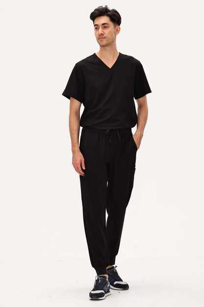 Men's 5-Pocket Jogger Scrub Pants, Black, Model Front View