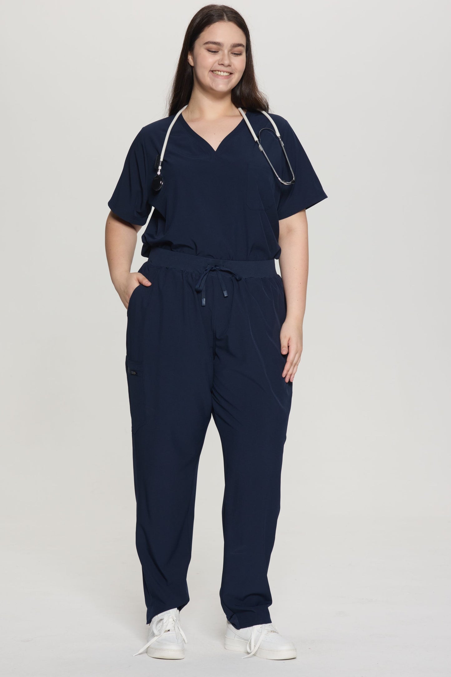 COZYFIT Curved V-Neck Scrub Top & Jogger Pants with 8 Pockets Scrub Sets