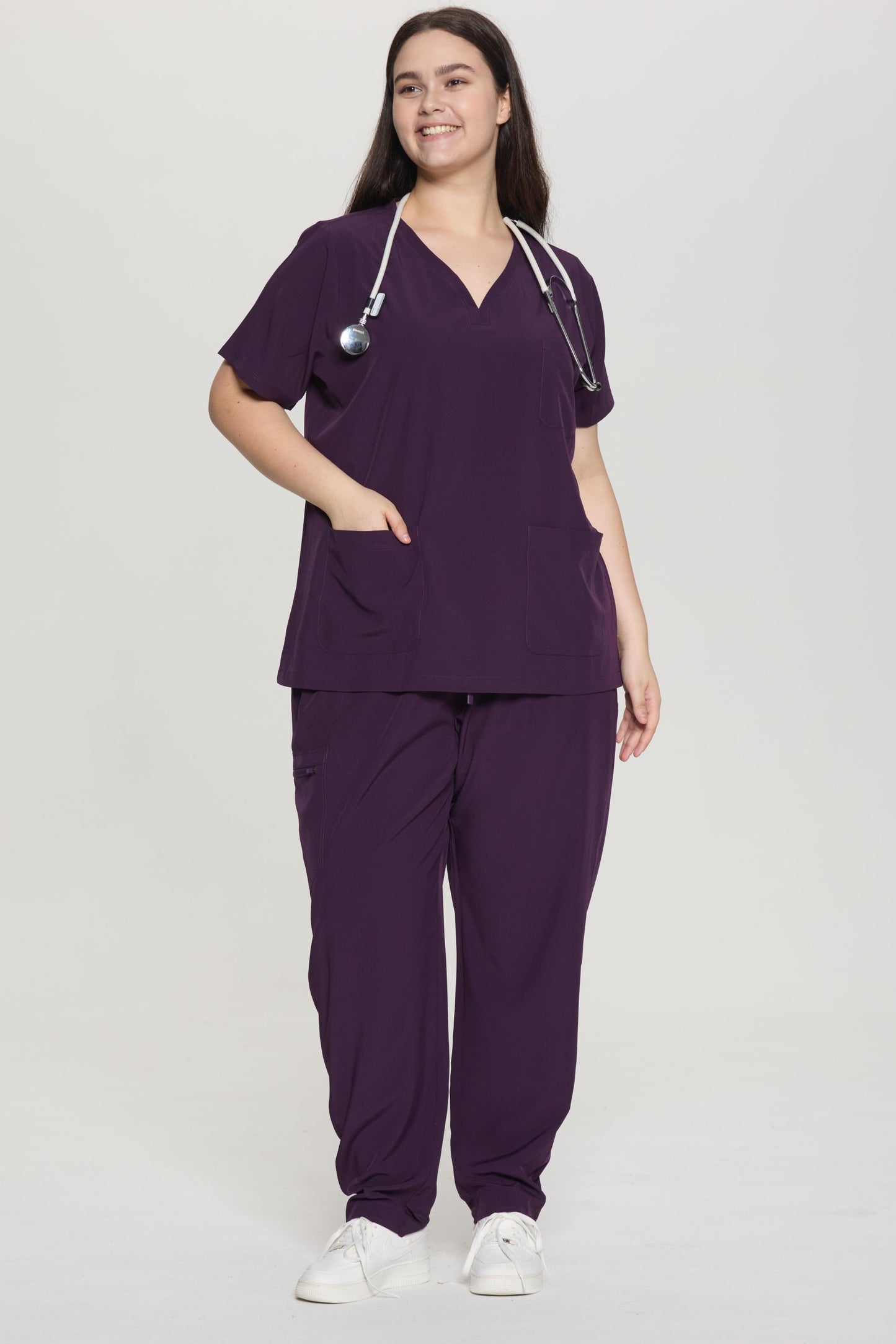COZYFIT Curved V-Neck Scrub Tops with 3 Pockets