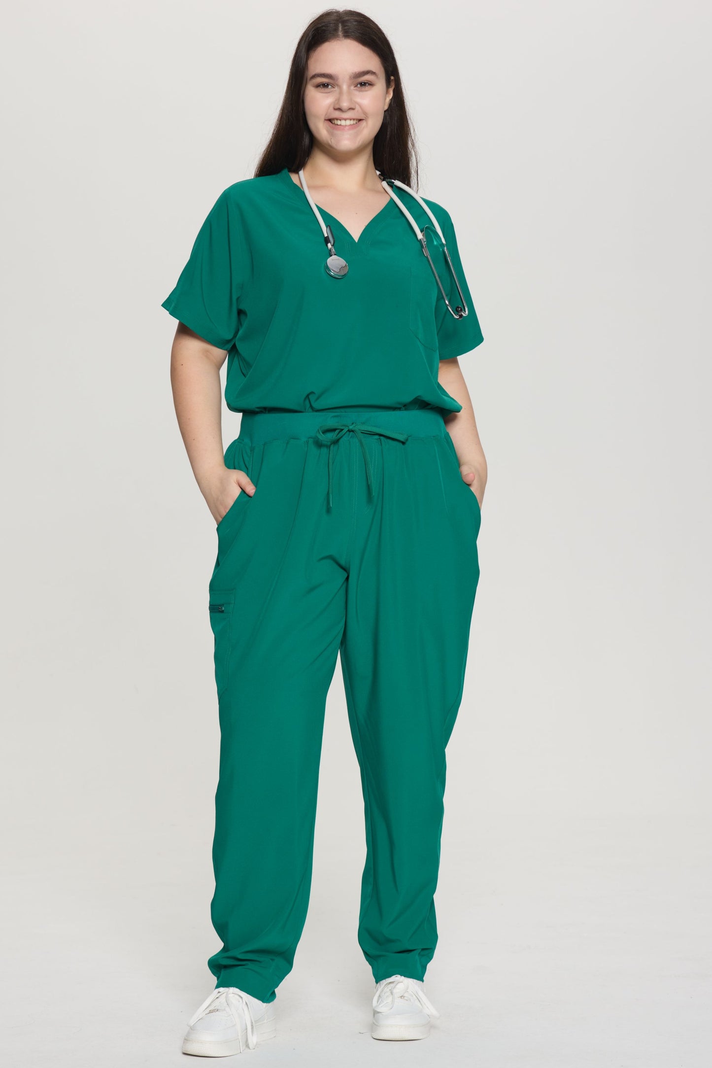 COZYFIT Curved V-Neck Scrub Top & Jogger Pants with 8 Pockets Scrub Sets