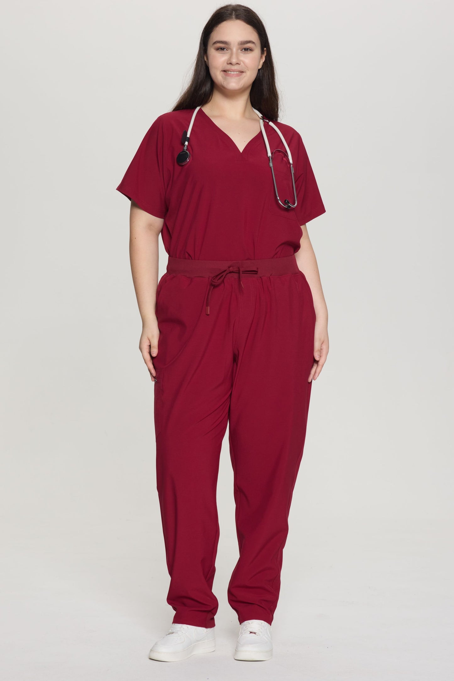 COZYFIT Curved V-Neck Scrub Top & Jogger Pants with 8 Pockets Scrub Sets