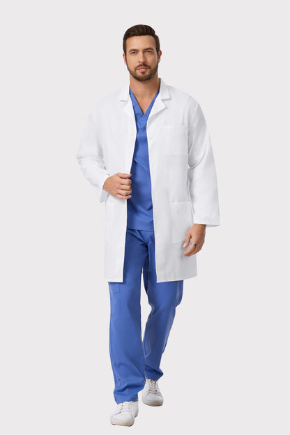 Men's White Lab Coat, Full-Length Front View